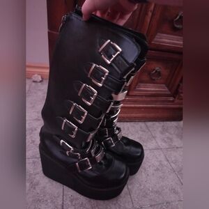 Black Platform Buckle Boots 6.5/7